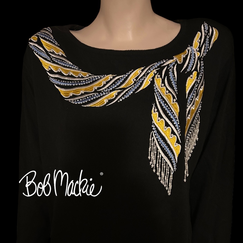 Bob Mackie Wearable Art Embroidery and Pearl Embellishments Cotton Blend